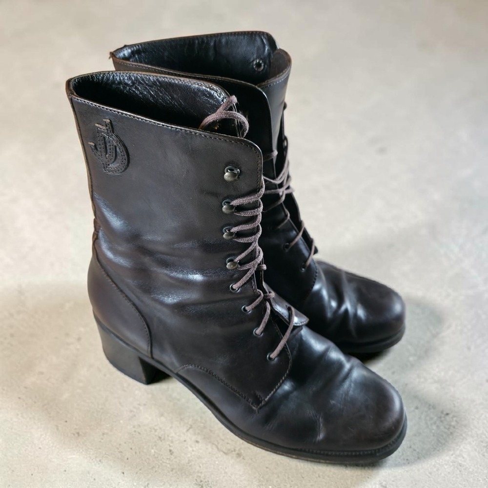 Vintage Joan & David Boots Womens 8.5 Dark Brown Leather Handmade In Italy.